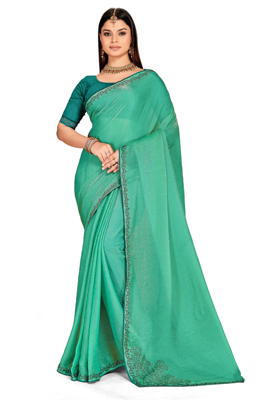 Green Firoji Colors Fendy Fabric Saree with Green Blouse