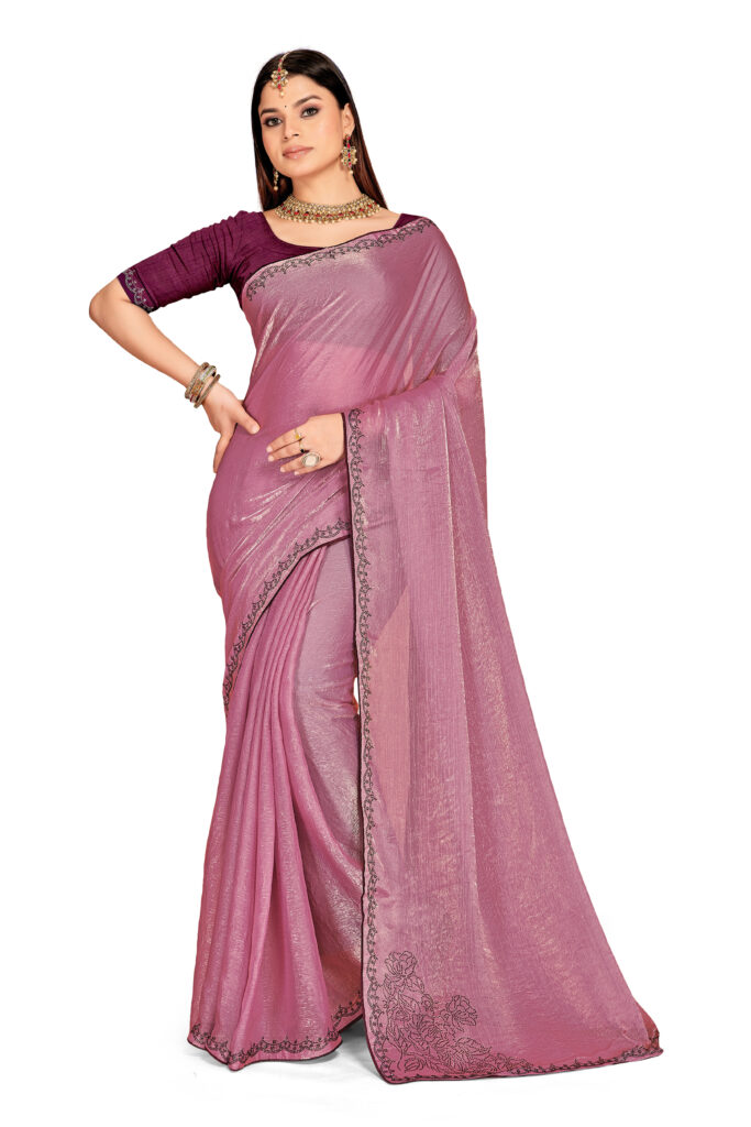 Wine Colors Fendy Fabric Saree with Blouse