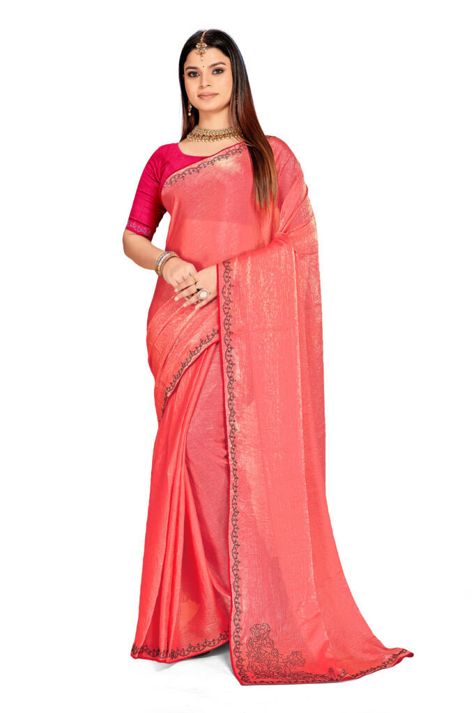 Gaajari Colors Fendy Fabric Saree with Contrast Blouse